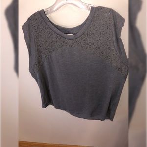 Cute Gray Tank with Lace with muscle tee sleeves